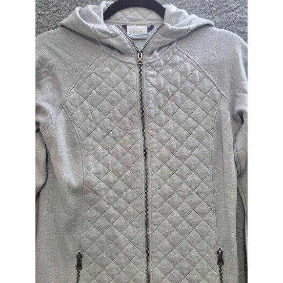 Columbia Hooded Jacket Womens Small Light Gray Quilted Full Zip Longline Fleece - Picture 3 of 10